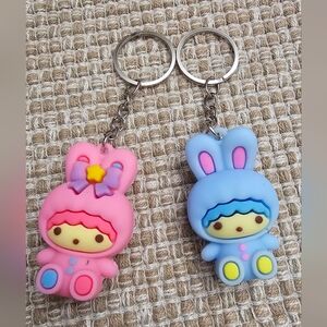 Sanrio Little Twin Stars Kiki & Lala Bunny Key Chain Purse Charm Set Of Two NWOT